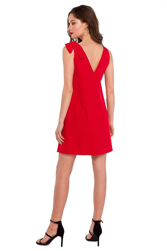 Makover Daydress 163744 - Red Trapeze Dress with Charming Bow for Comfort and Versatility by Makover