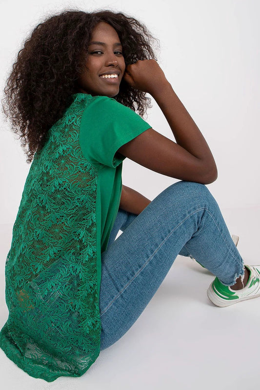 Fancy Blouse - Straight Cut Women's Top with Short Sleeves, Lace Back, and Soft Viscose Blend by Fancy