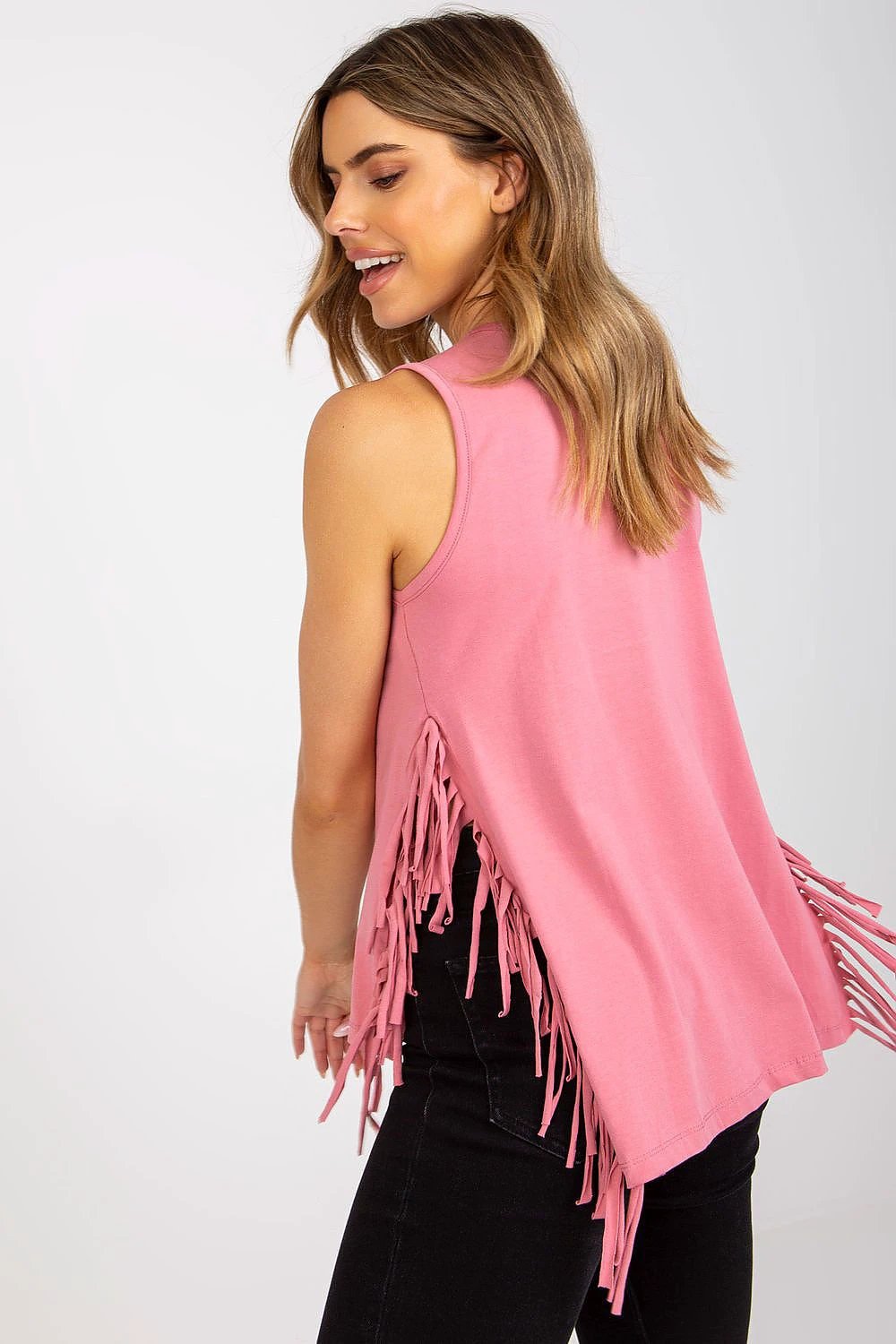 Fancy Top Women's Sleeveless Summer T-Shirt with Heart Neckline and Tassels - Cotton Blend for Comfort and Style by Fancy