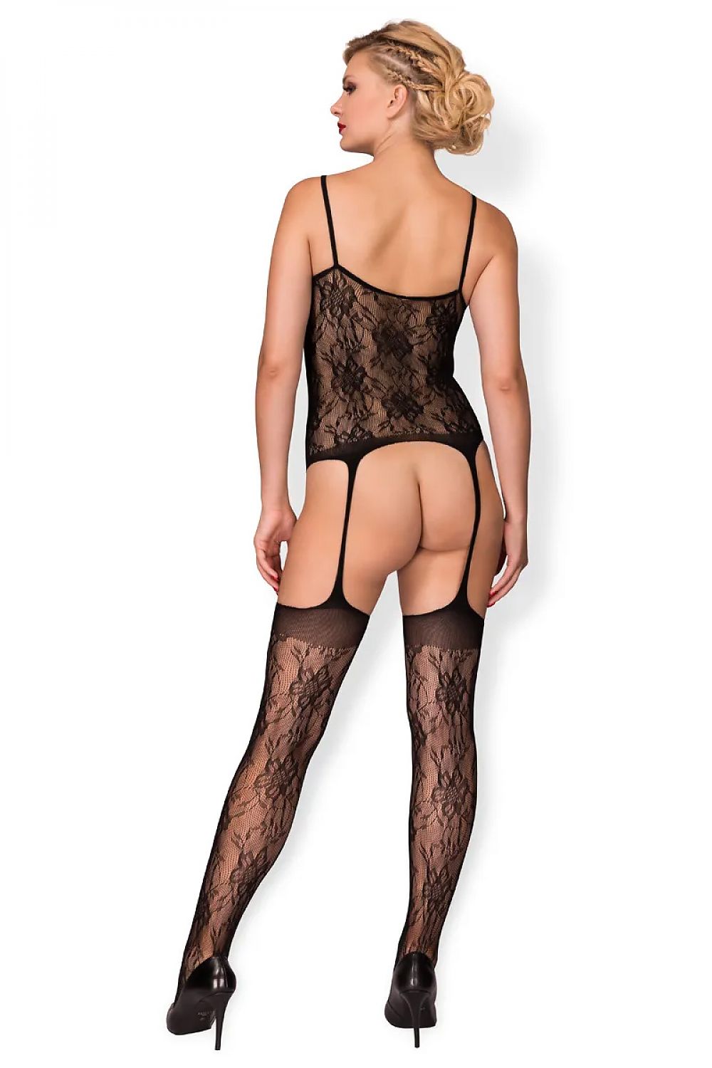 Rock Floral Corset-Effect Bodystocking – Black