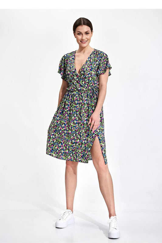 Figl Daydress - Comfortable Summer Midi Dress with Elastic Waist and Short Sleeves by Figl