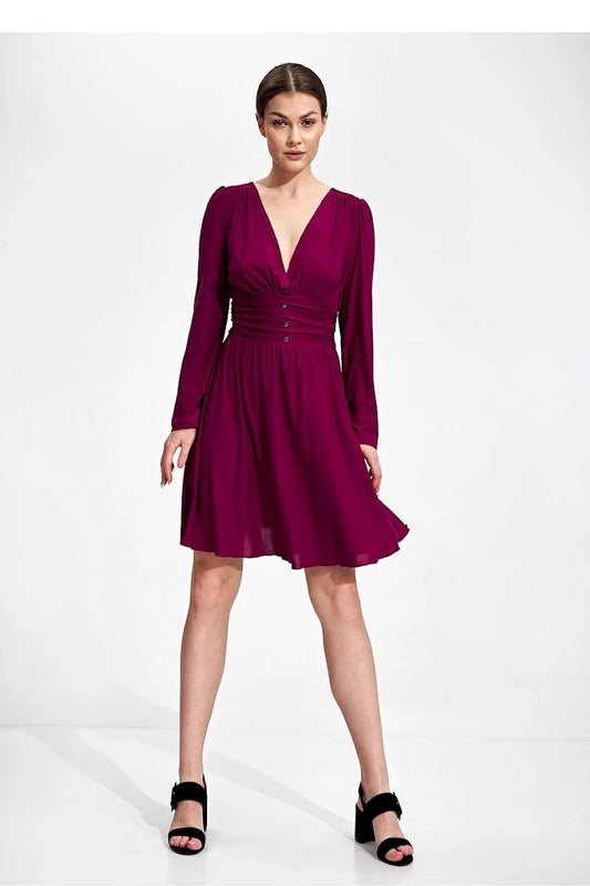 Figl Daydress - Flared Knee-Length Stretch Fabric Dress with Sweetheart Neckline and Long Sleeves by Figl