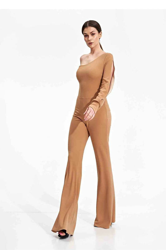 Figl Elegant Fitted Women's Jumpsuit - One Long Sleeve Design with Wide Legs and Spandex Blend by Figl