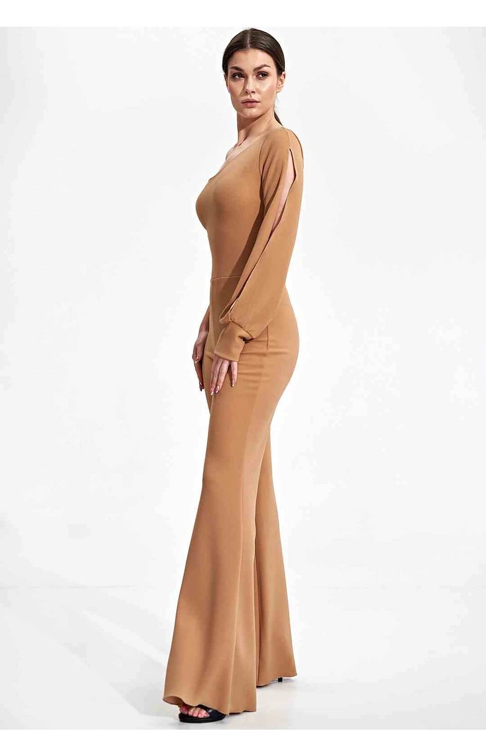 Figl Elegant Fitted Women's Jumpsuit - One Long Sleeve Design with Wide Legs and Spandex Blend by Figl