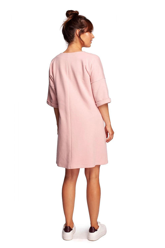 BeWear Heart Neckline Pleated Daydress with Pockets and Elbow Sleeves - Ideal for Everyday Comfort and Style by BeWear