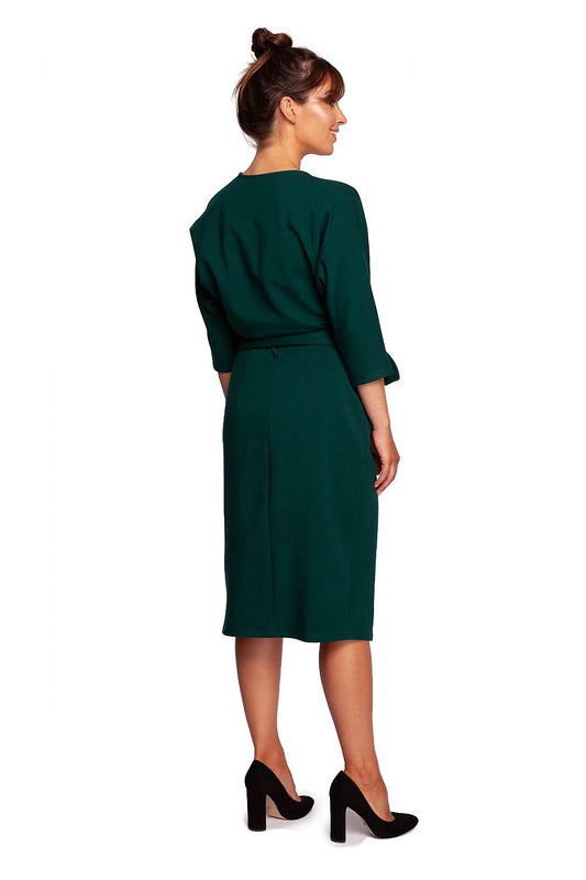 BeWear Cotton Knit Envelope Dress - Elegant Knee Length With Side Tie And Batwing Sleeves by BeWear