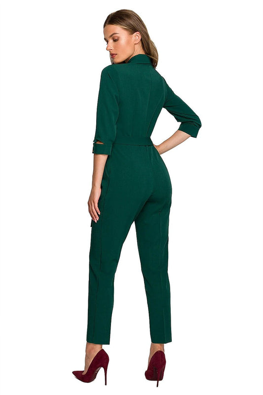 Stylove Women's Suit Jumpsuit - Versatile Office to Evening Chic with Decorative Sleeves and Waist Tie by Stylove