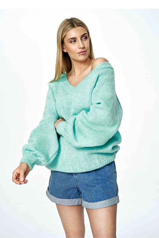 Figl Jumper Sweater for Women - Deep V-Neck Front and Back with Long Wide Sleeves and Acrylic Blend Fabric by Figl