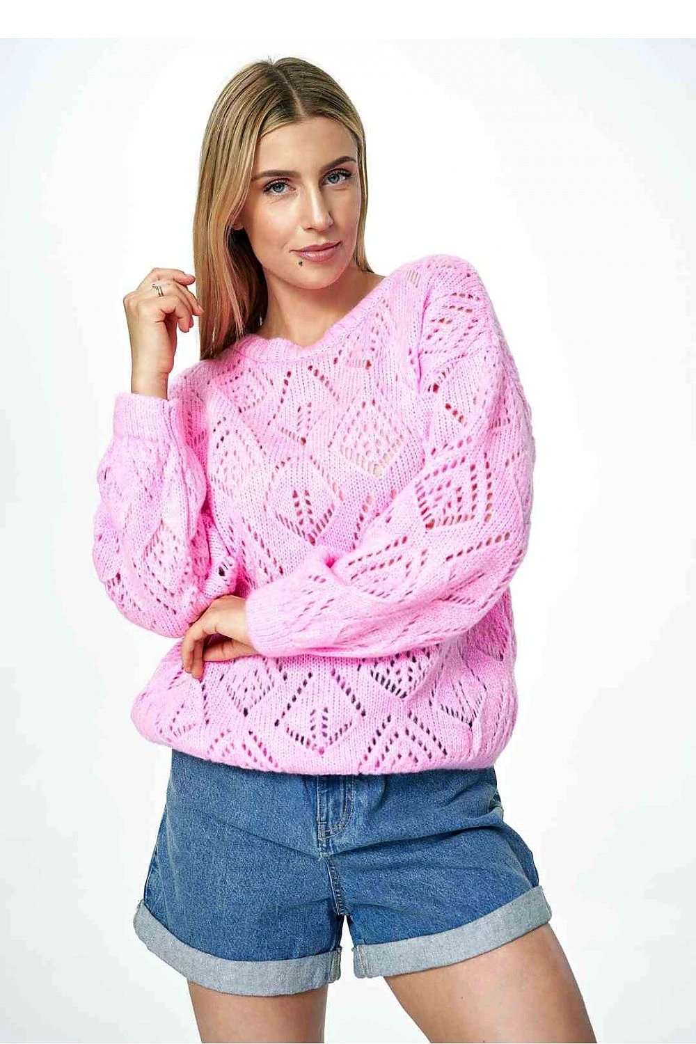 Jumper Figl - Cozy Openwork Sweater with Half-Round Neckline, Long Sleeves, and Wool Blend Fabric by Figl
