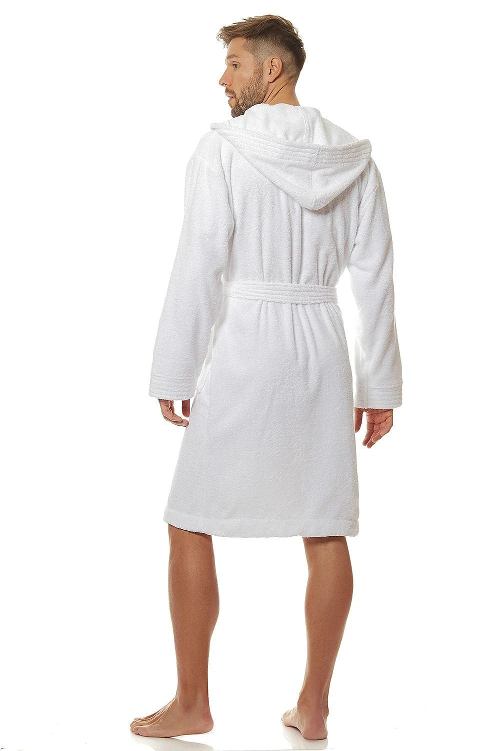 L&L Men's Hooded Bathrobe - Soft 100% Cotton, Bright White Color, Two Pockets, Perfect Gift Size L by L&L collection