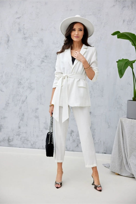 Roco Fashion Women's Beige Jacket - Elegant Durable Design with Tie Waist and Longer Cut by Roco Fashion