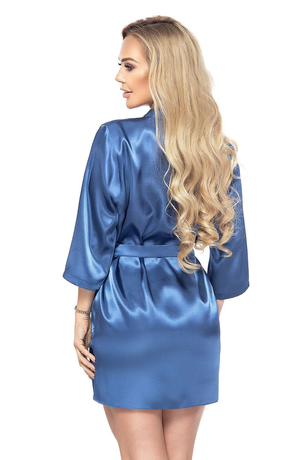 Irall Women's Satin Bathrobe - Soft Italian Fabric with 3/4 Sleeves and Belt Tie in Blue by Irall
