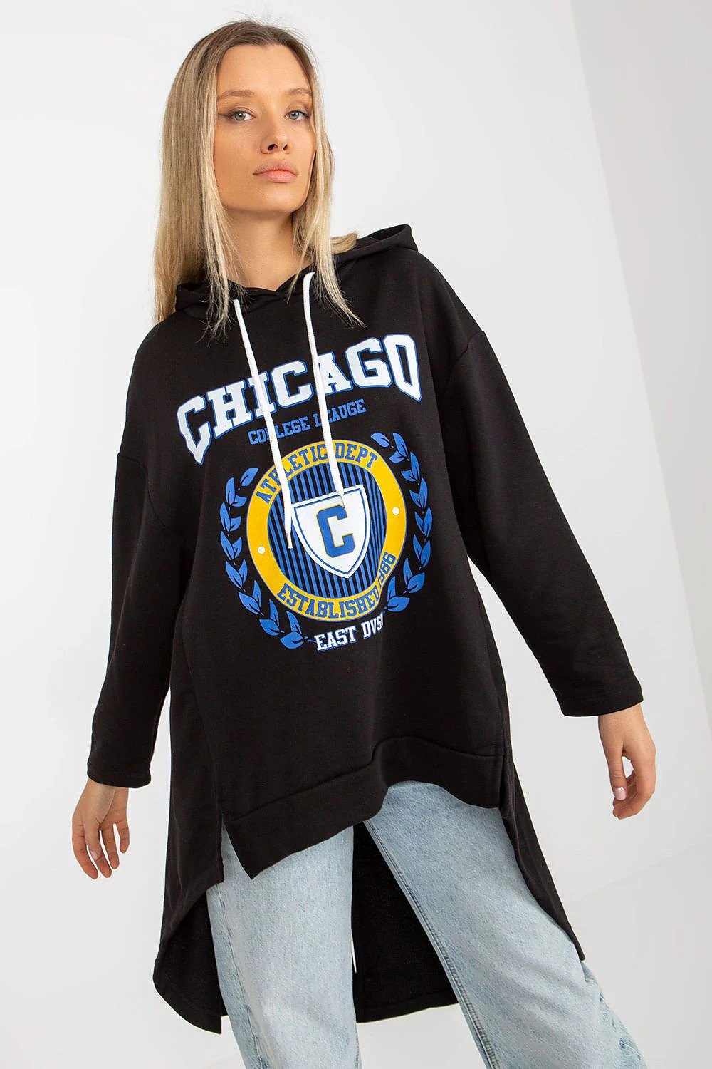 Fancy Women's Asymmetrical Hooded Sweatshirt - Loose Fit, Long Sleeves, 65% Cotton Blend by Fancy