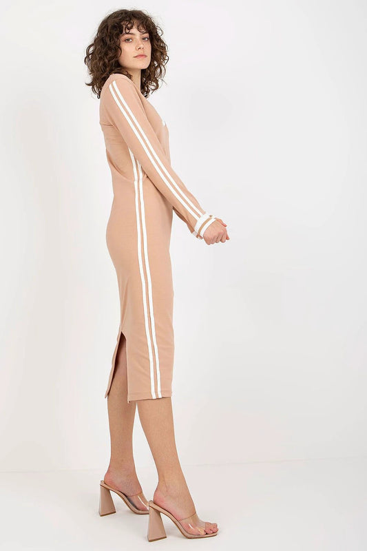 Daydress Fancy - Stylish Pencil Cut V-Neck Long Sleeve Dress with Contrasting Piping and Cotton Spandex Blend by Fancy