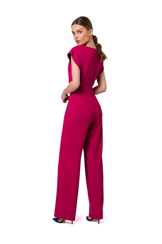 Stylove Women's Elegant Jumpsuit with Cutout Neckline, Belt, and 95% Polyester Fabric by Stylove
