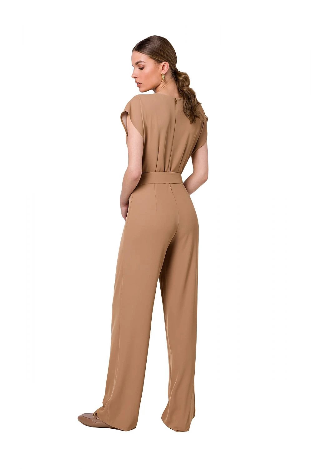 Stylove Women's Elegant Jumpsuit with Cutout Neckline, Belt, and 95% Polyester Fabric by Stylove