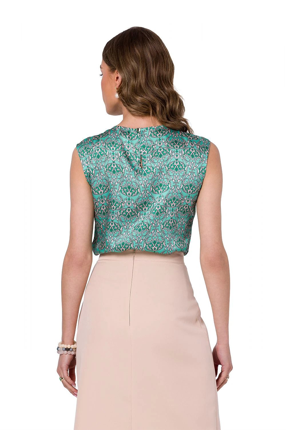 Stylove Women's Blouse - Sleeveless Round Neck Glossy Printed Polyester for Office Wear by Stylove