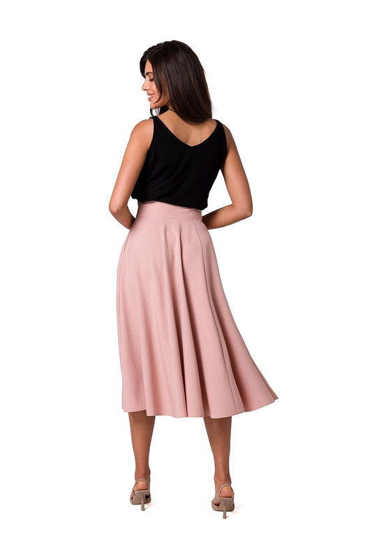 BeWear Women's Flared Midi Skirt - High Waist, Zipper Closure, and Decorative Buttons in 100% Polyester by BeWear