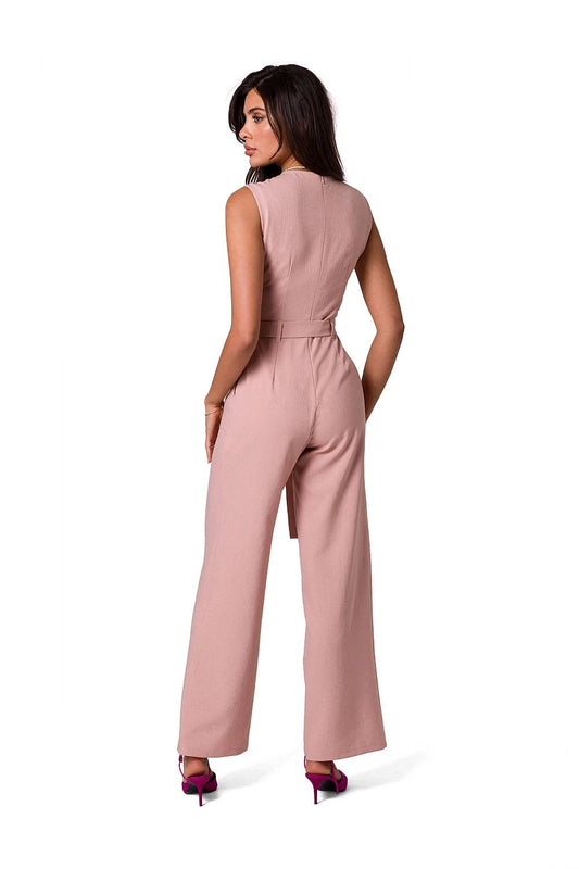 BeWear Sleeveless Jumpsuit With Tie Belt And Pockets - Comfortable 100% Polyester Summer Essential by BeWear