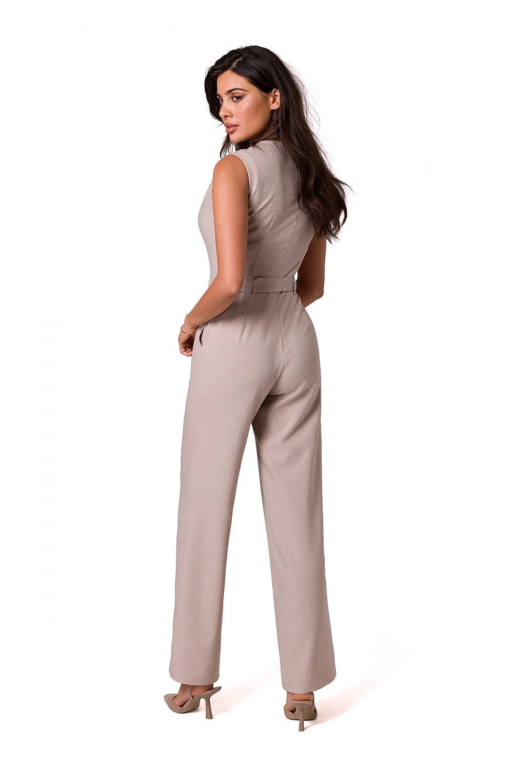 BeWear Sleeveless Jumpsuit With Tie Belt And Pockets - Comfortable 100% Polyester Summer Essential by BeWear