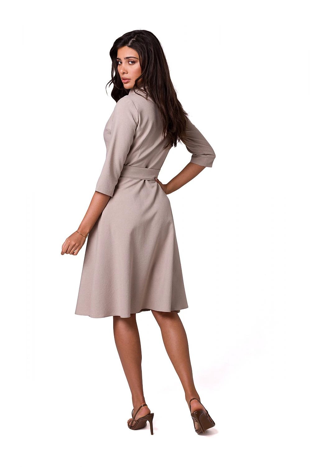BeWear Women's Envelope Cut Daydress - Flared Bottom with Shawl Collar and Belt Tie by BeWear