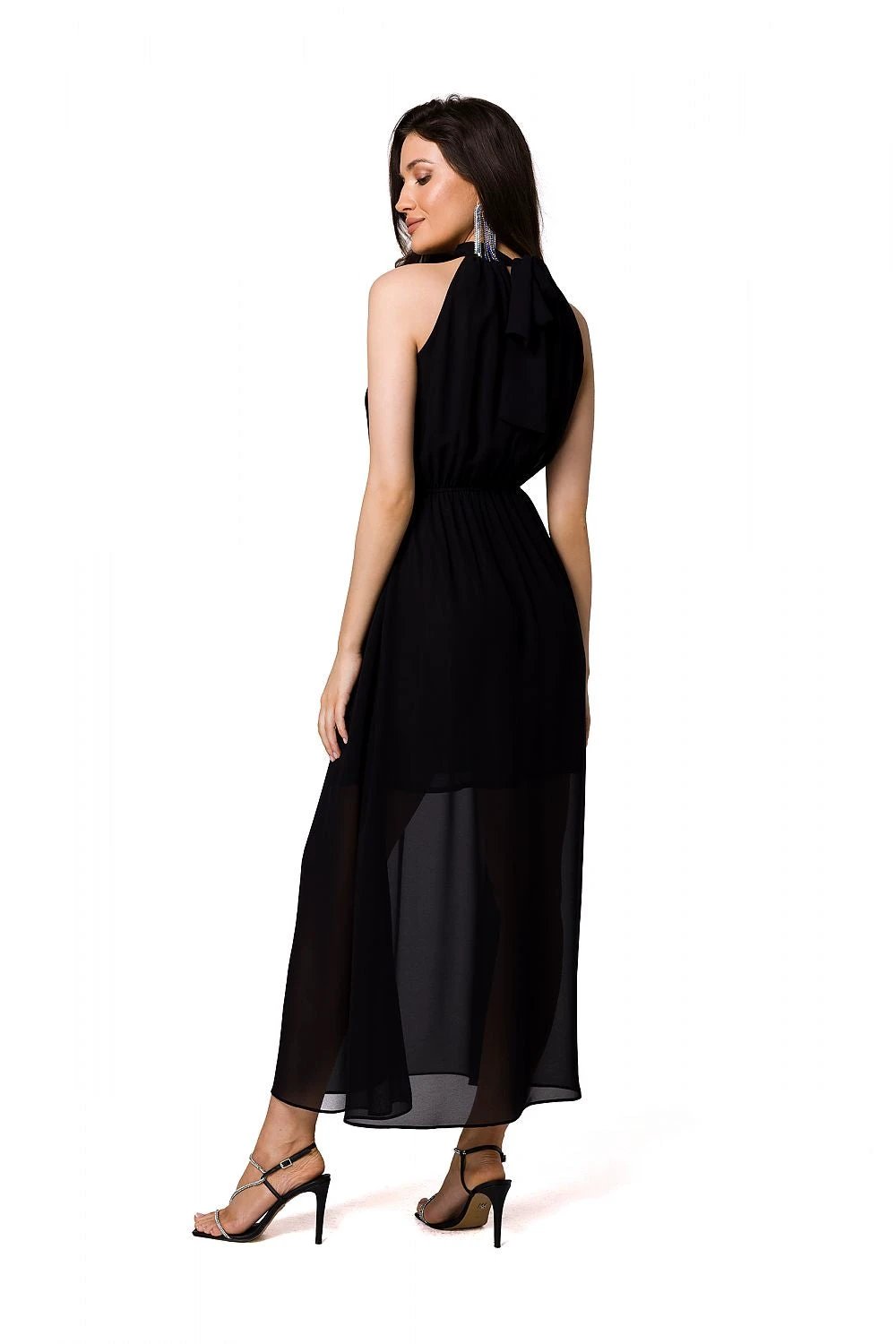 Makover Cocktail Dress - Elegant Chiffon Midi with Halter Neckline and Elastic Waist by Makover