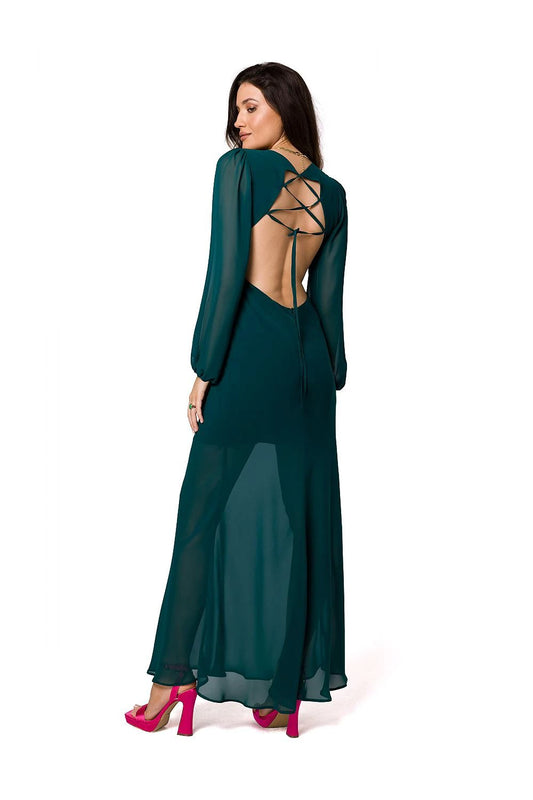 Makover Women's Evening Dress - Elegant Chiffon Maxi with Open Back for Special Occasions by Makover