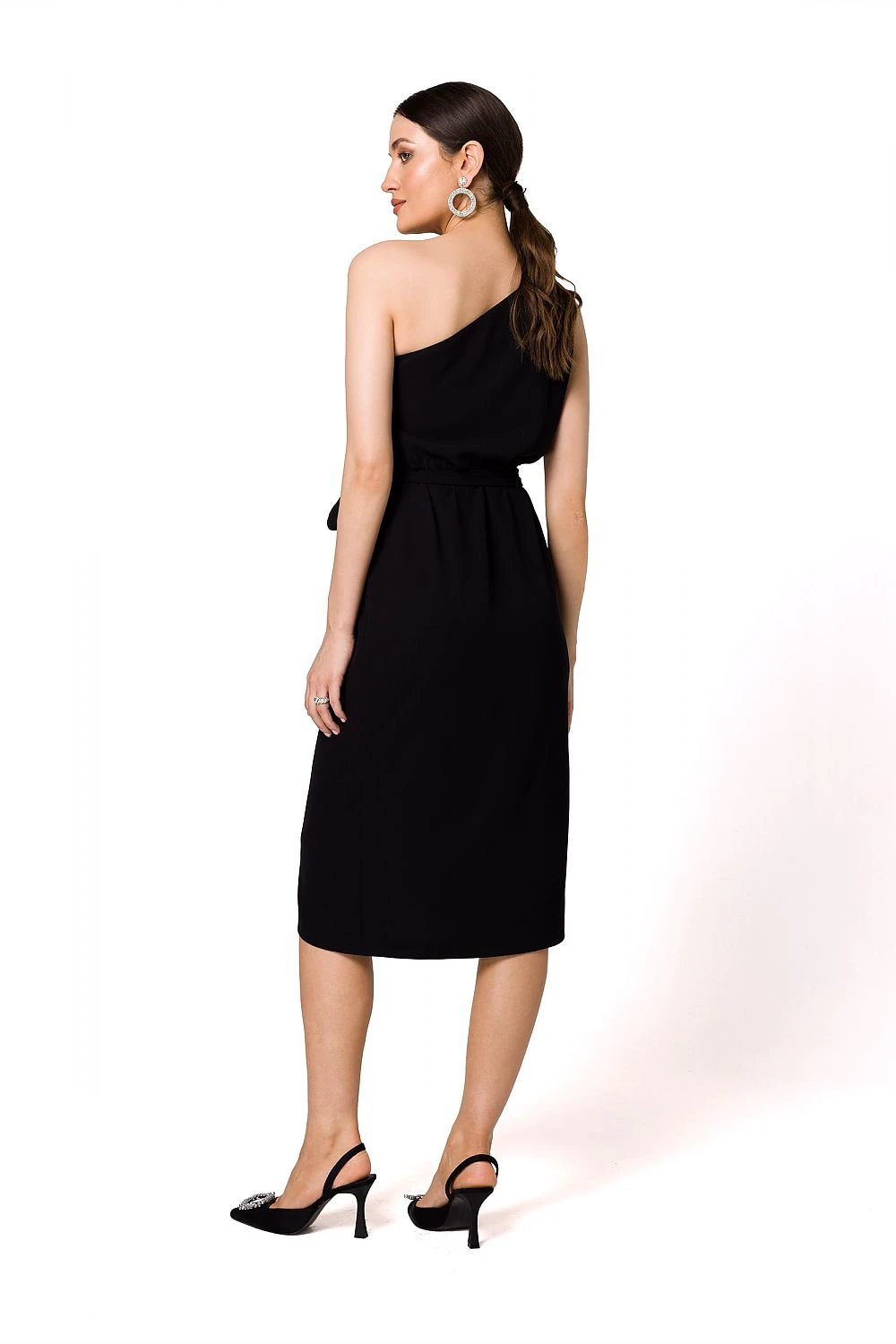 Makover Black Cocktail Dress for Women - Figure-Flattering One-Shoulder with Overlap Cut Design by Makover