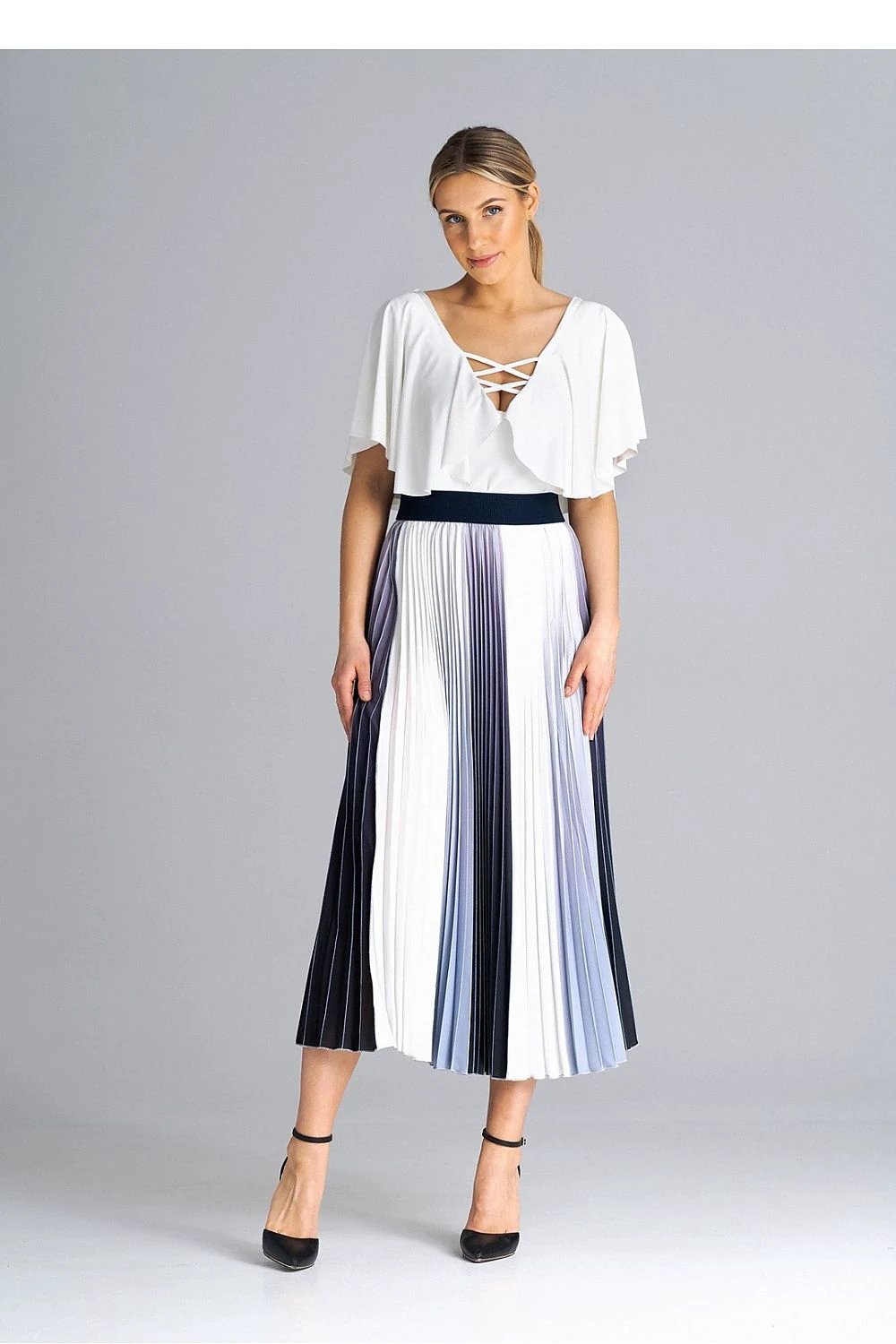 Figl Midi Pleated Skirt - Comfortable Elastic Waistband for Versatile Occasions and Everyday Wear by Figl