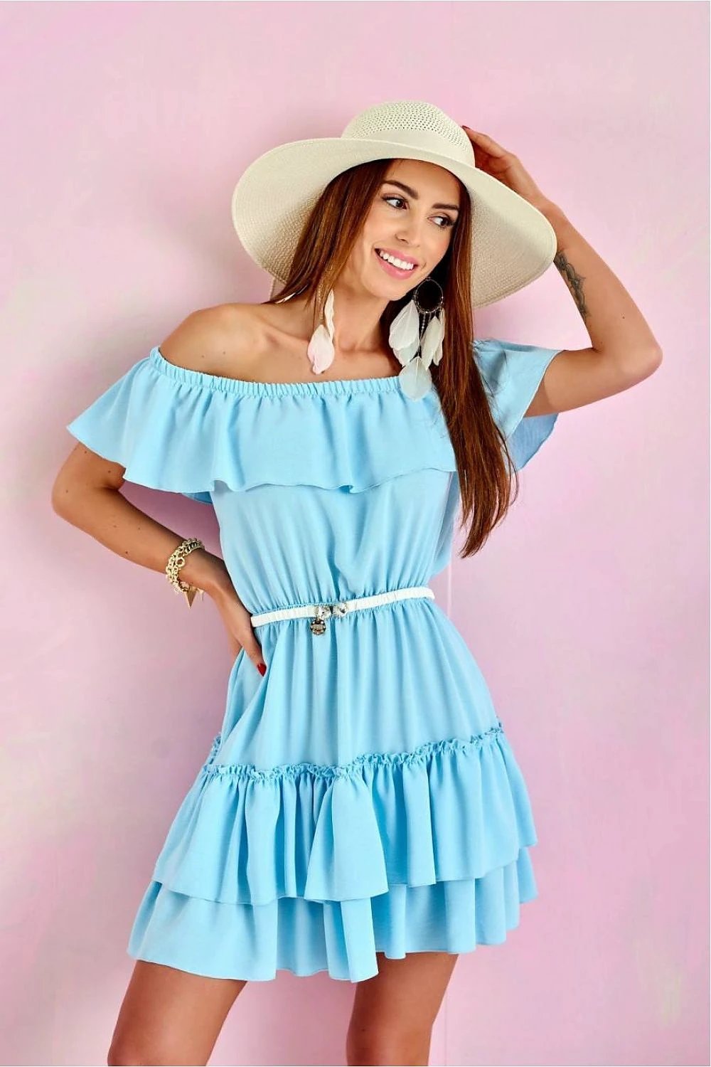 Roco Fashion Women's Blue Daydress - Soft Comfortable Fabric with Open Shoulders and Elastic Waist Band by Roco Fashion
