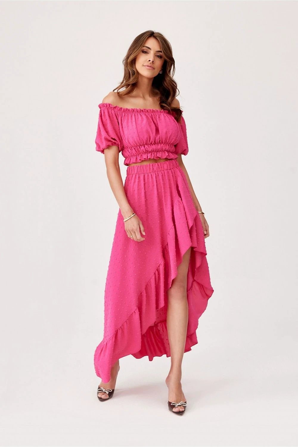 Roco Fashion Asymmetrical Pink Blouse and Skirt Set - Comfortable Soft Fabric for Women's Outfits by Roco Fashion