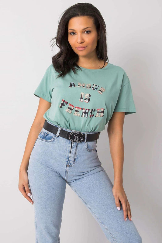 Fancy Women's Loose Fit T-Shirt - Short Sleeves, Round Neckline, and 95% Cotton Blend with Decorative Inscription by Fancy