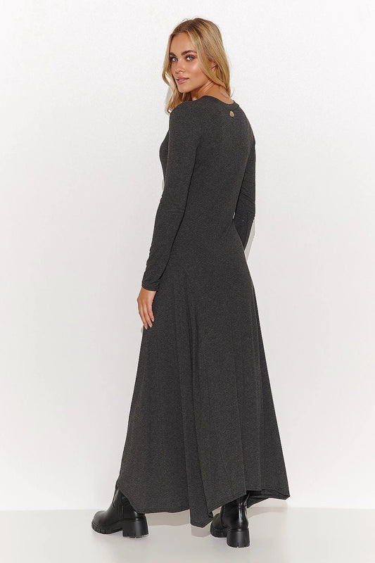 Makadamia Women's Black Long Sleeve Daydress - Comfortable Viscose with Flared Bottom for Style by Makadamia