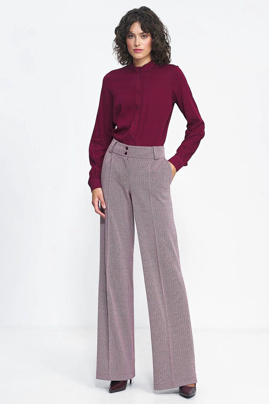 Nife Wide Leg Trousers - Elevated Waist Design for Slimming and Lengthening Effect, Made with Polyurethane Fabric by Nife