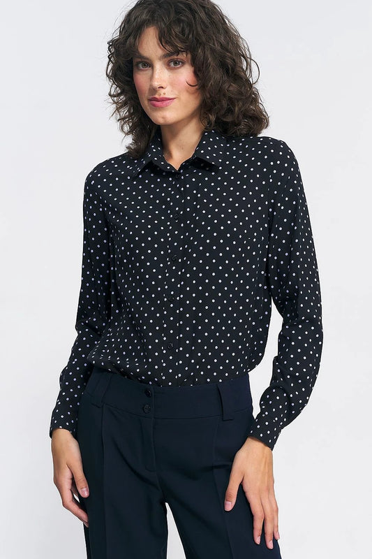 Nife Women's Long Sleeve Viscose Pea Shirt - Stylish Black And White Pattern For Fall Outfits by Nife
