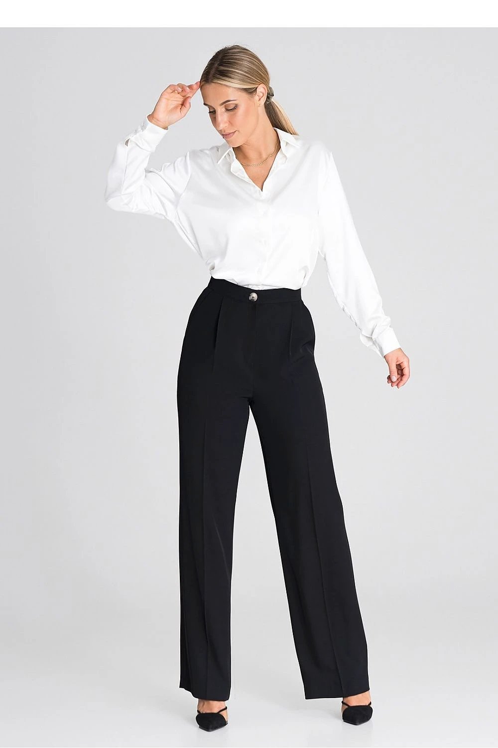Figl Wide-Leg Trousers - Comfortable and Elegant High-Waisted Pants with Button Closure for Modern Everyday Style by Figl