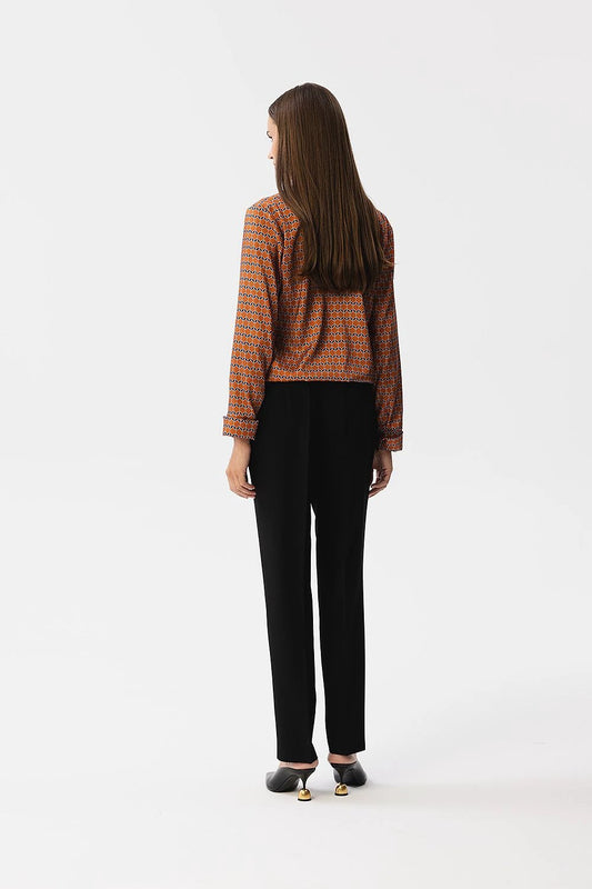 Stylove Printed Satin Blouse - Elegant Envelope Cut with Long Sleeves and Button Cuffs by Stylove