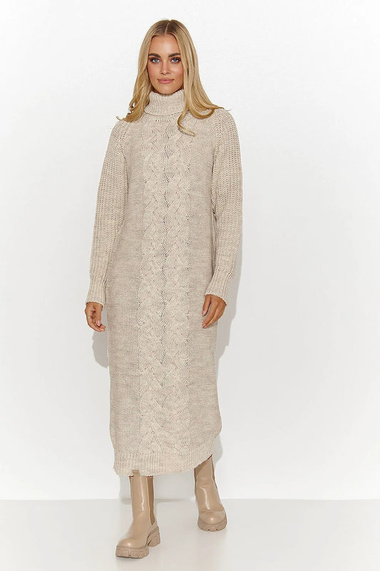 Makadamia Daydress Makadamia - Cozy Beige Sweater Dress with Turtleneck for Women by Makadamia