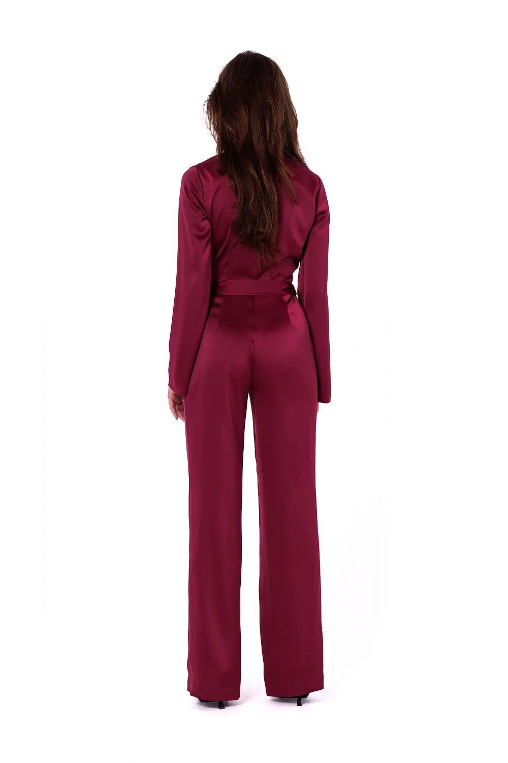 Makover Women's Red Satin Playsuit with V-Neck - Comfortable for All Occasions by Makover