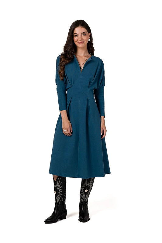 BeWear Women's Daydress - Comfortable Soft Knit Fabric with Waist Darts, Long Batwing Sleeves, Side Pockets, and Wide Skirt by BeWear