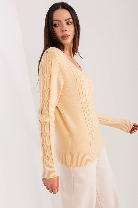 Cotton Womens Jumper AT Long Sleeve V Neck Sweater by AT