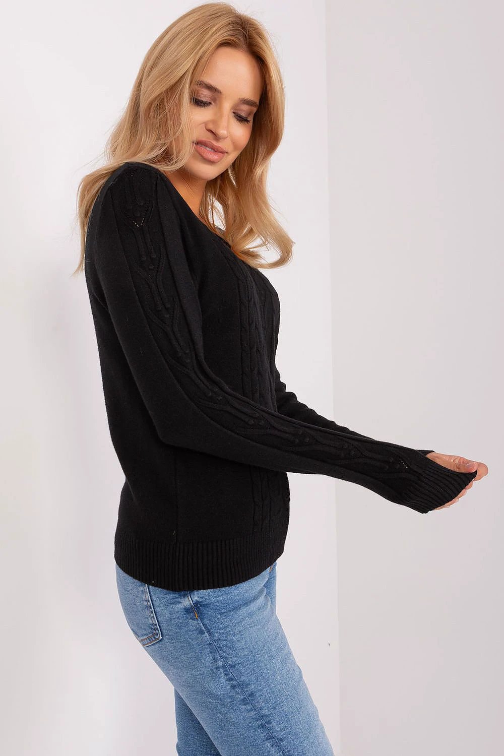 Cotton Womens Jumper AT Long Sleeve V Neck Sweater by AT