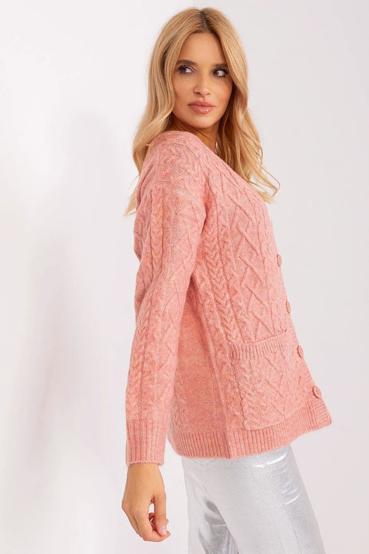 Women Cardigan With Variegated Knit And V Neck Design by AT
