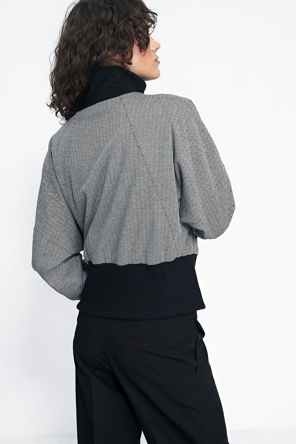 Nife Black Herringbone Jacket - Timeless Short Cut Design for Autumn Urban Styling by Nife