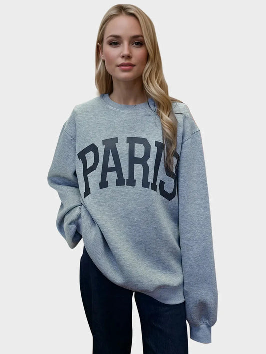 Basic Bae PARIS Round Neck Long Sleeve Air Scuba Sweatshirt by Trendsi