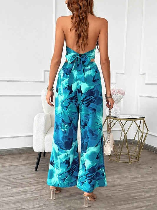 Devine Printed Halter Neck Top and Pants Set by Trendsi