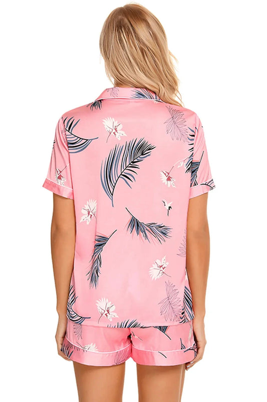 Printed Button Up Short Sleeve Top and Shorts Lounge Set by Trendsi