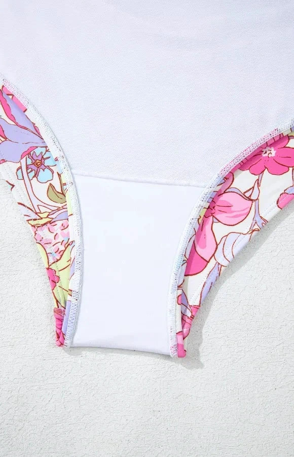 Floral Ruffle Trim Tummy Control One Piece Swimsuit by Trendsi