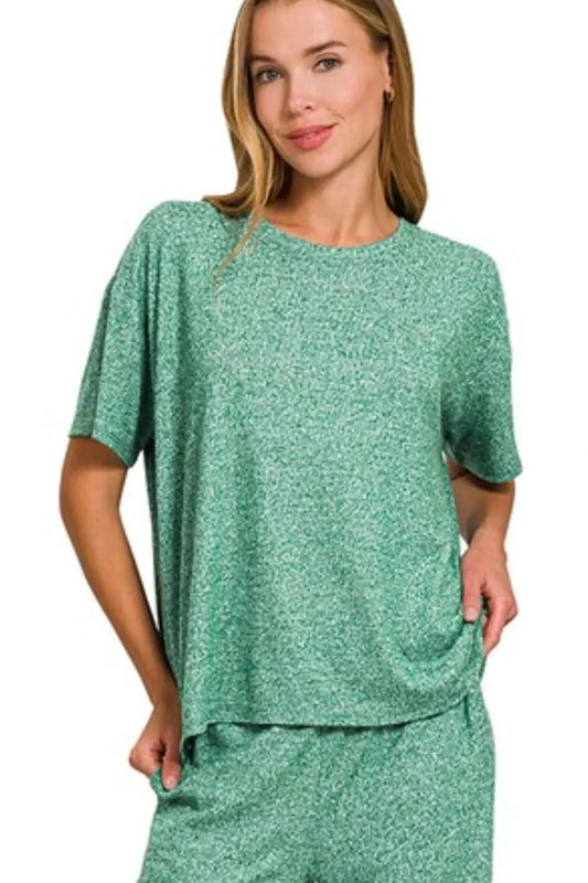 Zenana Soft Melange Short Sleeve Tee & Long Pants Set by Trendsi