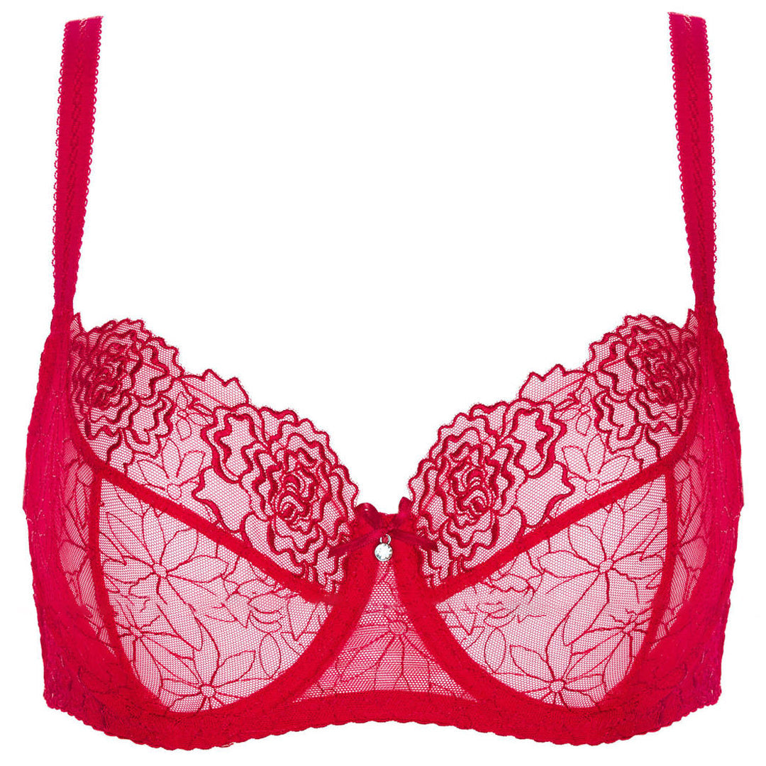 Sheer Mesh Balconette Bra Gorteks Pamela Red-4